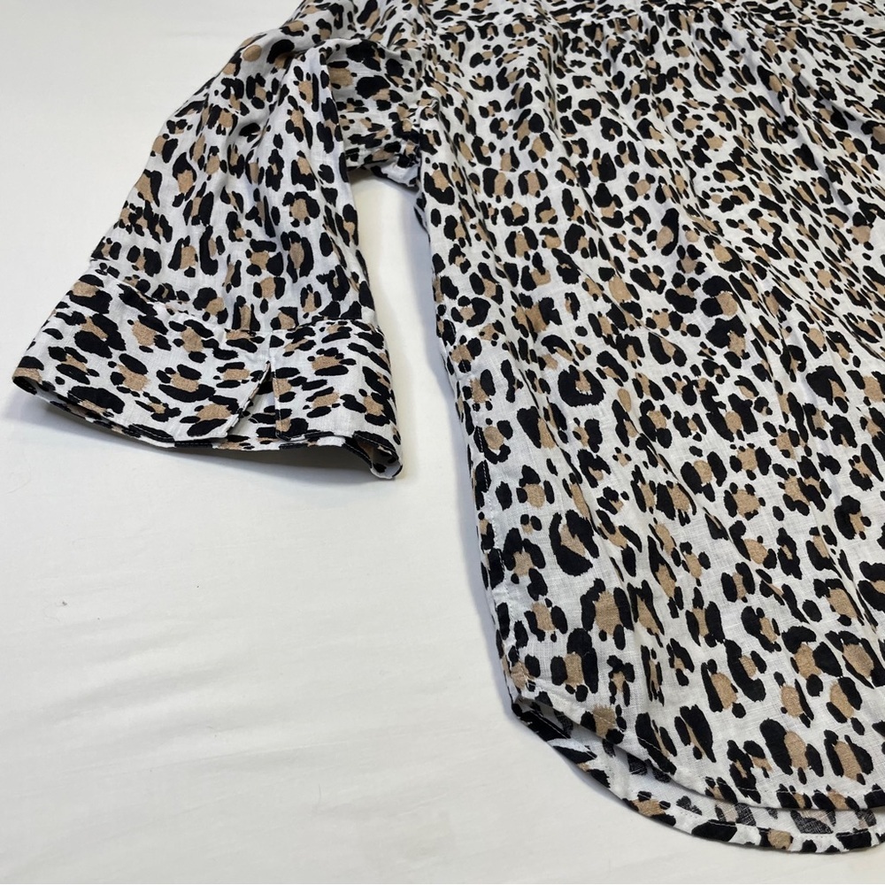Chico's No-Iron FreshChic Linen Leopard Print Shirt Women's Sz 3 16/18 - Picture 5 of 8